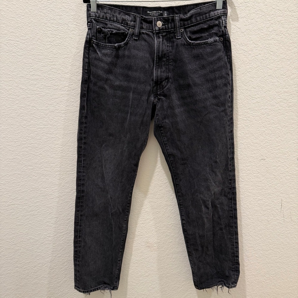 Abercrombie & Fitch 90s Straight Distressed Jeans Black Vintage Stretch 31x30